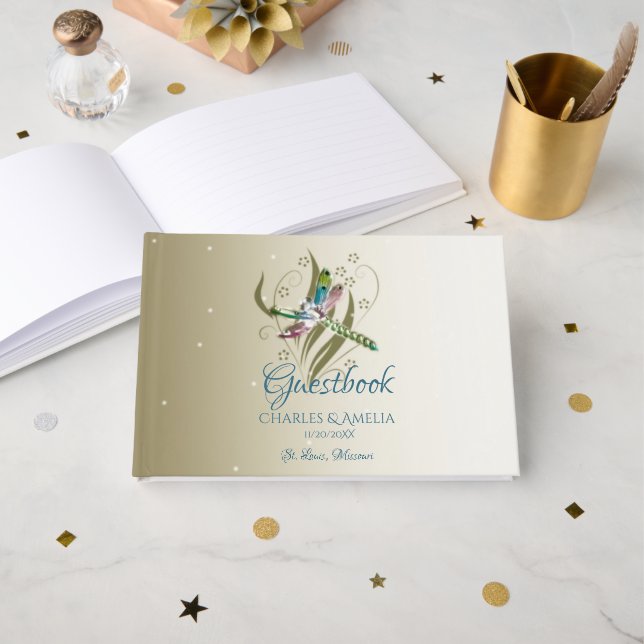 Jeweled Dragonfly Wedding Day Guestbook (Front Open)