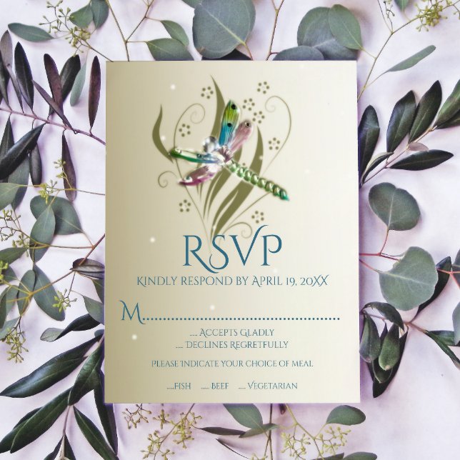 Jeweled Dragonfly Wedding RSVP Card (Jeweled Dragonfly Wedding RSVP Card)