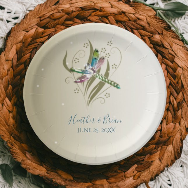 Jeweled Dragonfly Wedding Shower Paper Plate (Jeweled Dragonfly Wedding Paper Plate)