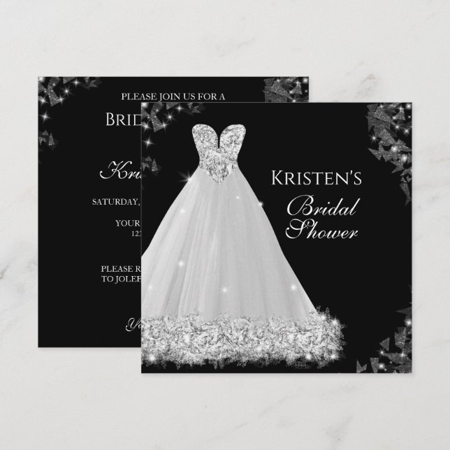 Jeweled Dress White Black Wedding Bridal Shower In Invitation (Front/Back)