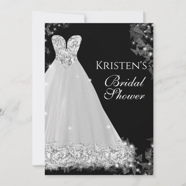 Jeweled Dress White Black Wedding Bridal Shower In Invitation (Front)