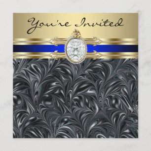Jeweled Elegant Black Gold Womans Birthday Party Invitation