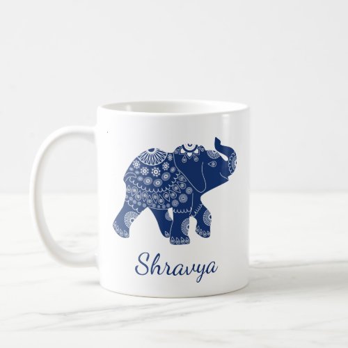 Jeweled Elephant Royal Blue Personalized Coffee Mug