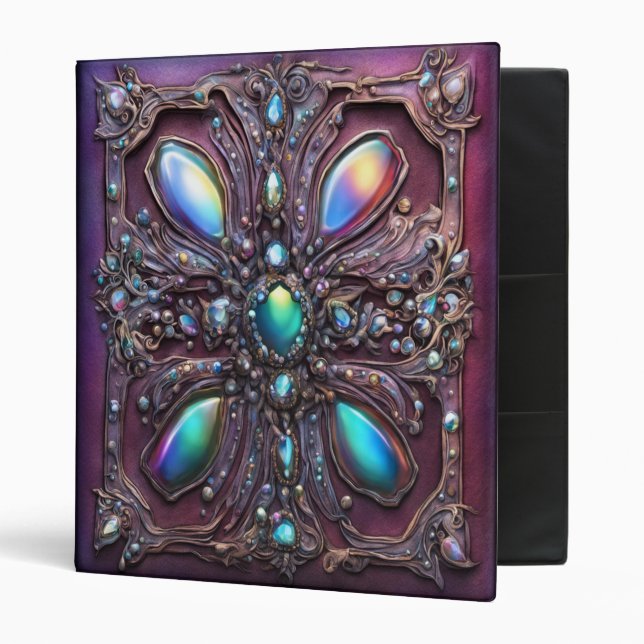 Jeweled Fantasy Iridescent Gothic Leather 3 Ring Binder (Front/Inside)