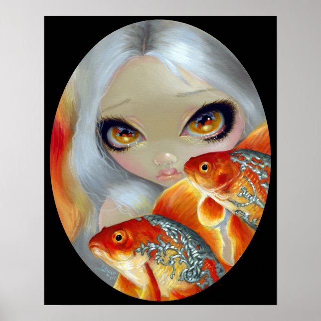 Jeweled Fish:  Silver and Gold ART PRINT goldfish (Front)