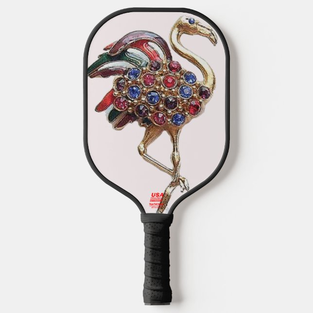 "Jeweled Flamingo" Pickleball Paddle (Front)