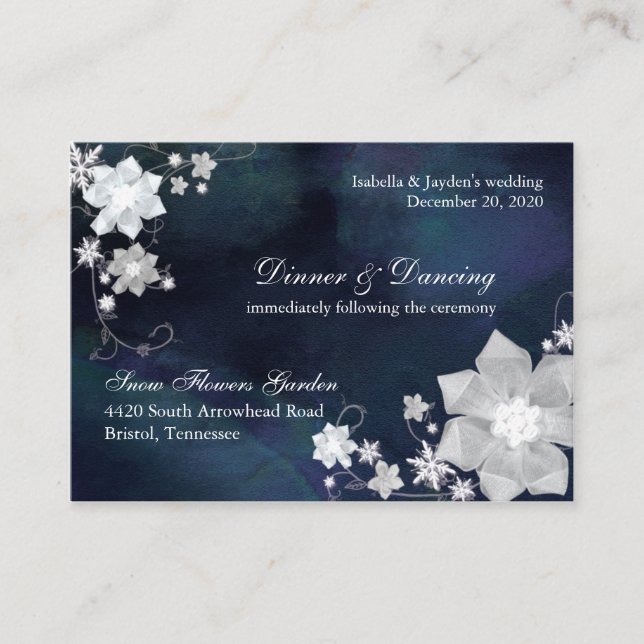 Jeweled Floral Winter Wedding Reception Enclosure Card (Front)