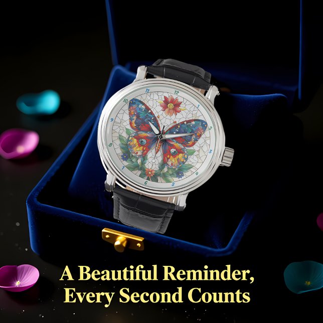Jeweled Garden Stained Glass Butterfly Floral  Watch (Creator Uploaded)