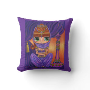 Jeweled Genie Girl in Purple with Magic Bottle Throw Pillow