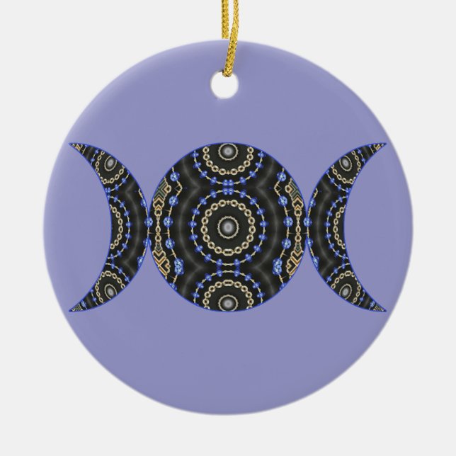 Jeweled Goddess Pagan Wiccan Triple Moon Ceramic Ornament (Front)