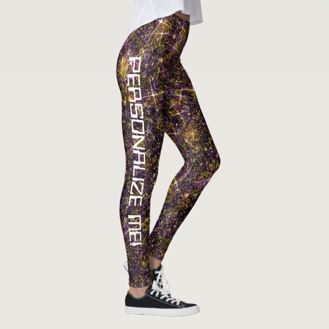 Jeweled Gold Galaxy Glitter CUSTOM TEXT Leggings (Right)