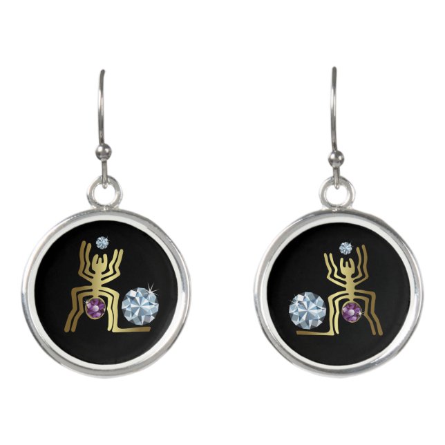 Jeweled Gold Nazca Lines Spider Earrings (Front)