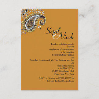 Jeweled Gold Silver Paisley Hindu Wedding Insert Invitation