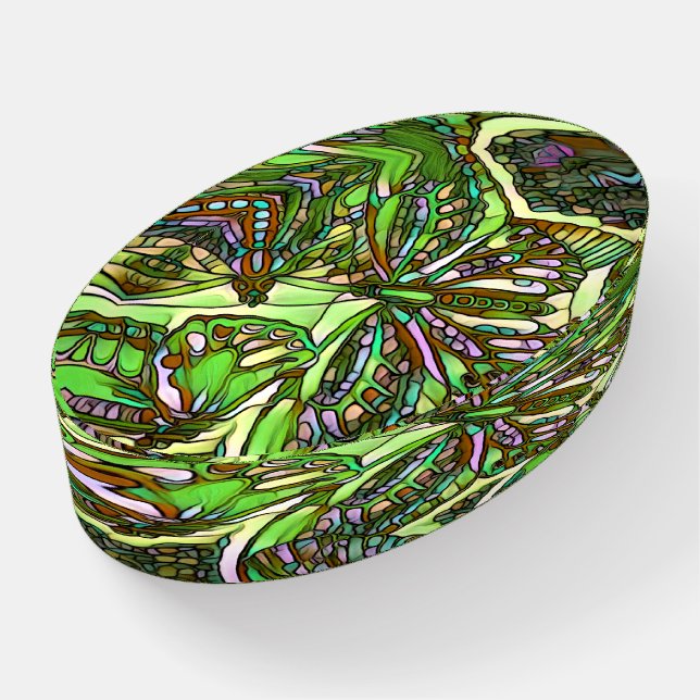 Jeweled Green Butterflies Stained Glass Look  Paperweight (Angled)