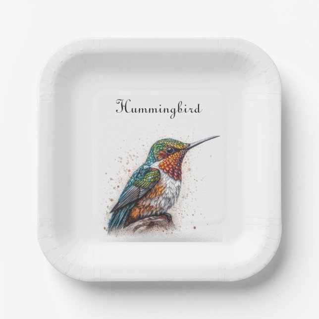 Jeweled Hummingbird Serenade, custom Paper Plates (Front)
