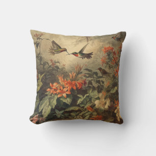 Jeweled Hummingbird & Tropical Bloom Throw Pillow