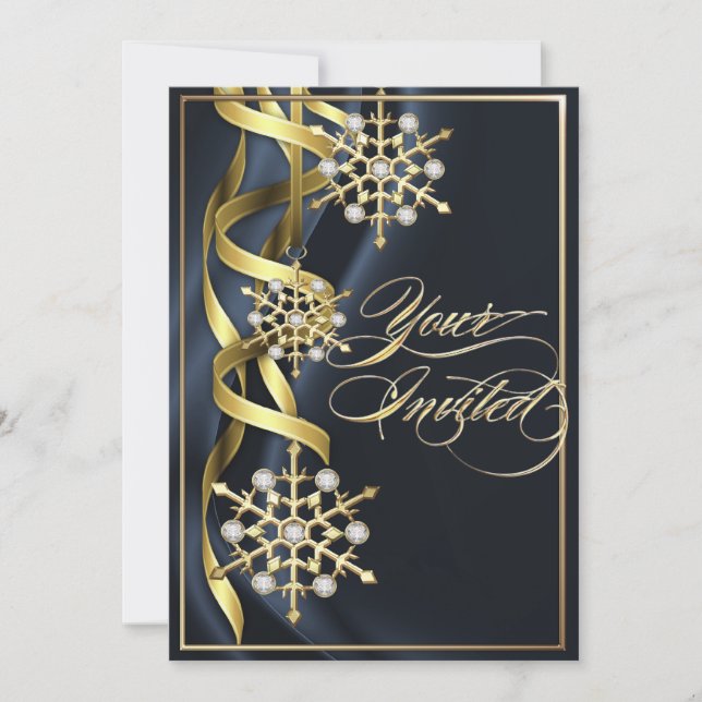 Jeweled Jazzy Snowflake Black Holiday Card (Front)