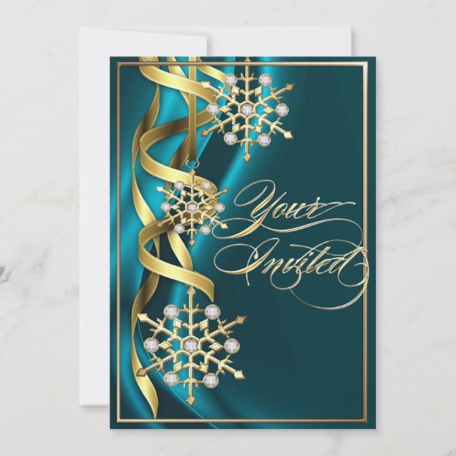 Jeweled Jazzy Snowflake Teal Holiday Card (Front)