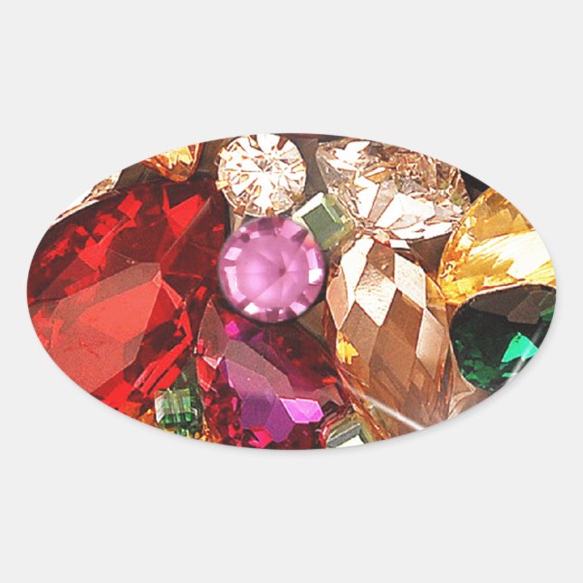Jeweled Jewels Sparkle Gems Color Oval Sticker (Front)