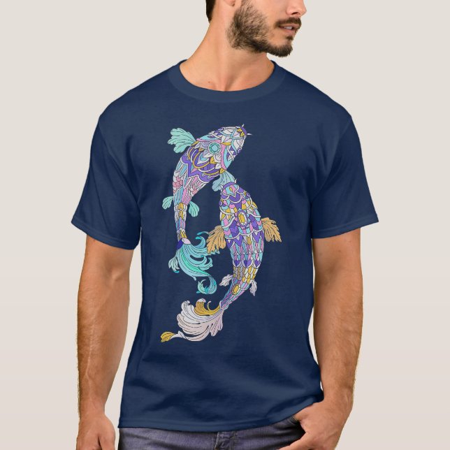 Jeweled Koi Fish Koi Lover Turquoise Purple Pink T-Shirt (Front)