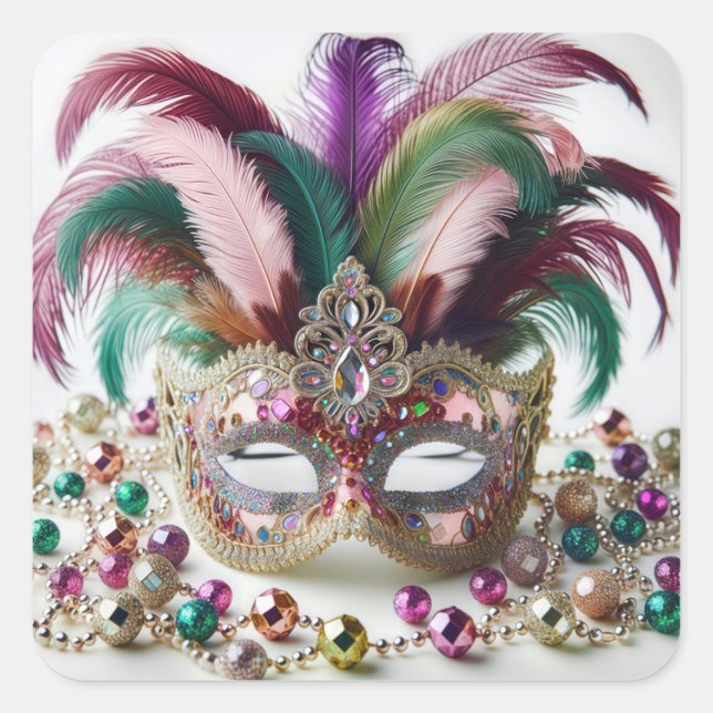 Jeweled Mardi Gras Mask  Square Sticker (Front)