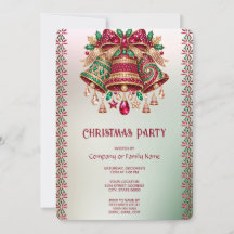 Jeweled Ornate Bells Christmas Party Invitation