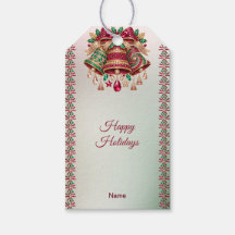 Jeweled Ornate Bells Holiday Gift Tag