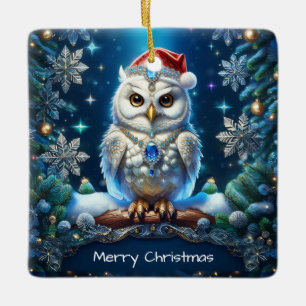 Jeweled Owl with Santa Hat Ornament