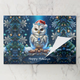 Jeweled Owl with Santa Hat Tearaway Placemat
