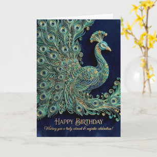 Jeweled Peacock Feathers Happy Birthday Card