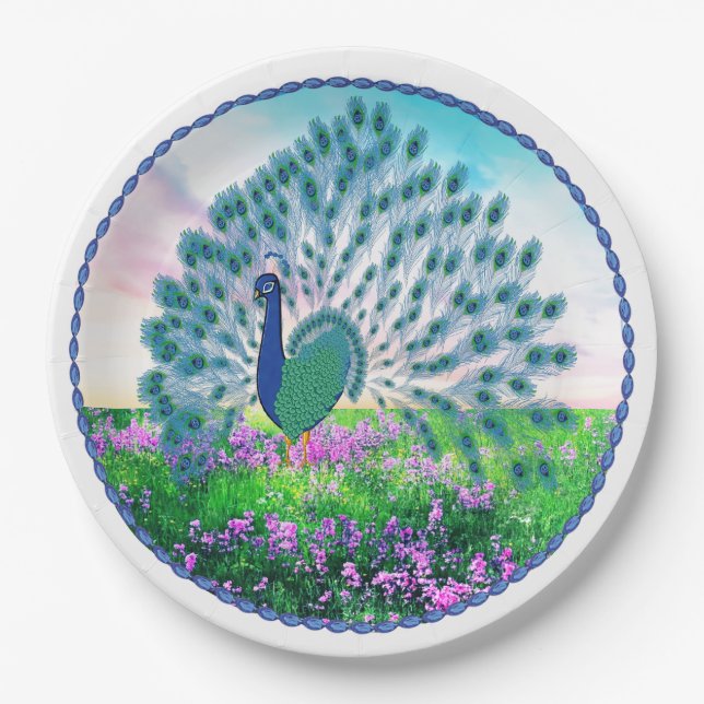 Jeweled Peacock Paper Plates (Front)