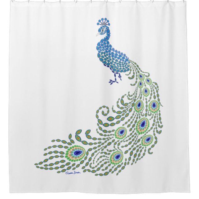 Jeweled Peacock Shower Curtain (Front)