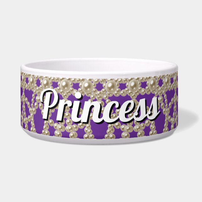 Jeweled Pearls Princess Ceramic Pet Bowl (Front)
