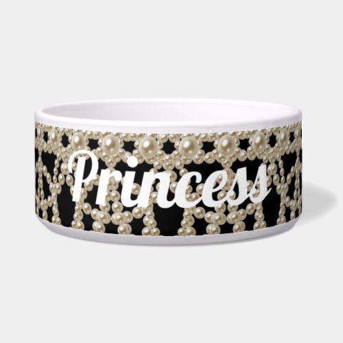 Jeweled Pearls Princess Custom Ceramic Pet Bowl