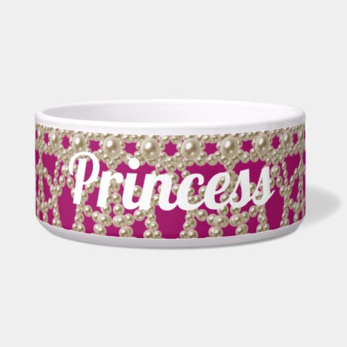 Jeweled Pearls Princess Custom Ceramic Pet Bowl
