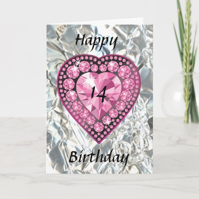 Jeweled Pink Heart Teenager Girl's Birthday Card (Front)