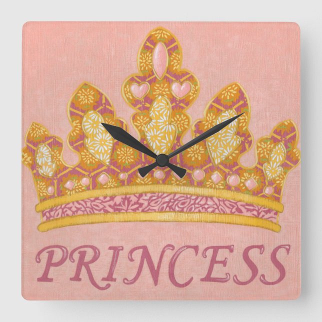 Jeweled Princess Crown by Chariklia Zaris Square Wall Clock (Front)
