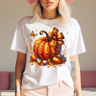 Jeweled Pumpkin With Gems and Bow Art T-Shirt Tri-Blend Shirt