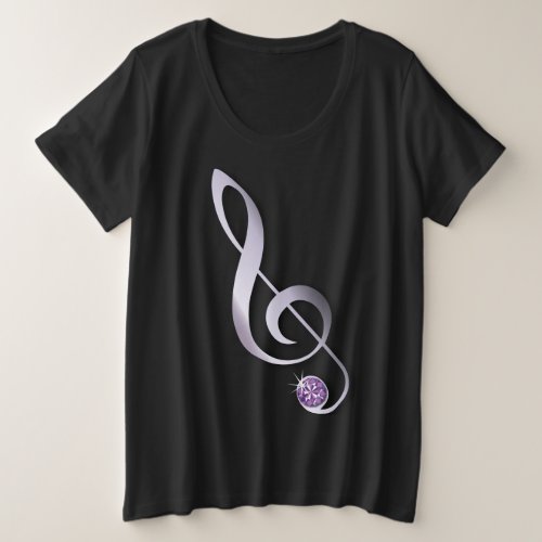 Jeweled Rhinestone Music Note Plus Size T_Shirt