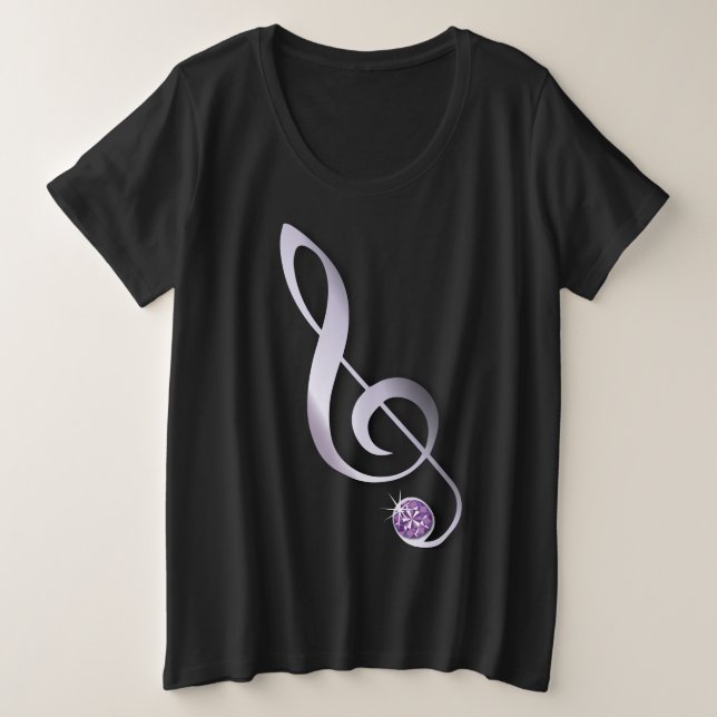 Jeweled Rhinestone Music Note Plus Size T-Shirt (Design Front)