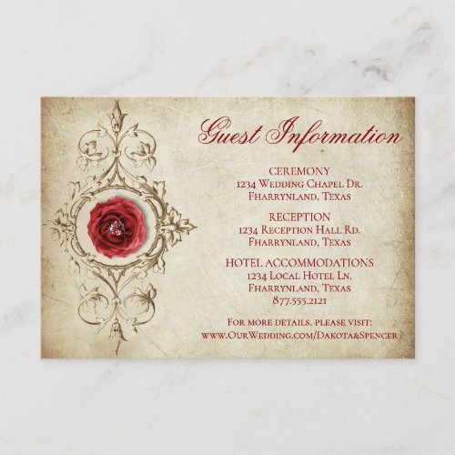 Jeweled Rose  Vintage Crimson Grunge Guest Detail Enclosure Card