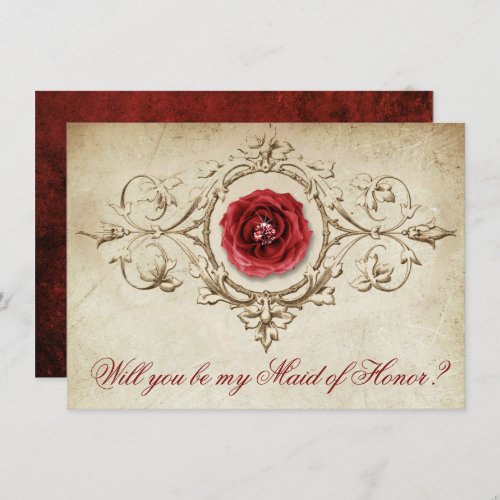 Jeweled Rose  Vintage Crimson Maid of Honor Ask Invitation