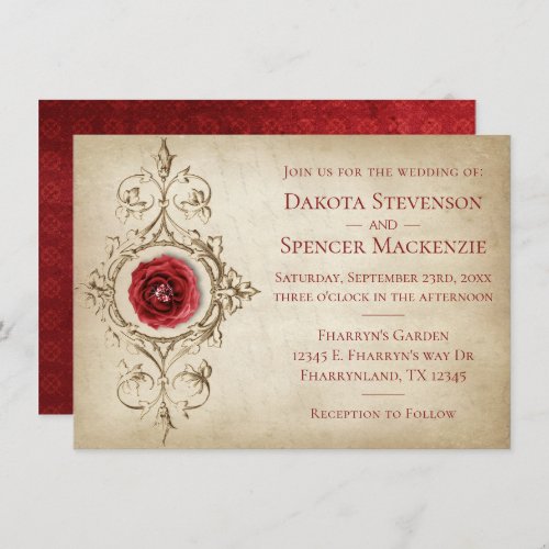 Jeweled Rose  Vintage Crimson Red Gem Grunge Invitation