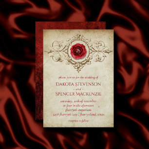 Jeweled Rose Vintage Crimson Red Gem Grunge Invitation