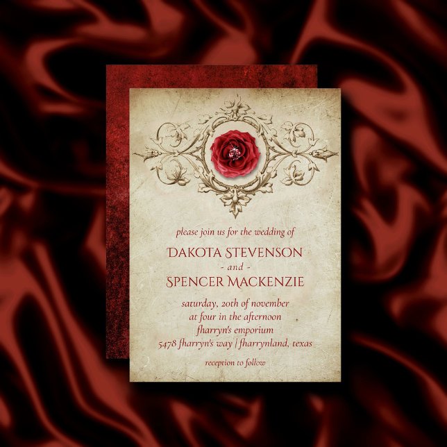 Jeweled Rose | Vintage Crimson Red Gem Grunge Invitation (Creator Uploaded)