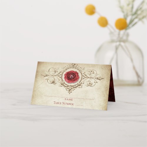 Jeweled Rose  Vintage Crimson Red Gem Grunge Place Card