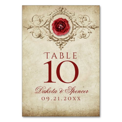 Jeweled Rose  Vintage Crimson Red Gem Grunge Table Number