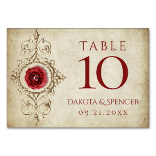 Jeweled Rose Vintage Crimson Red Gem Grunge Table Number