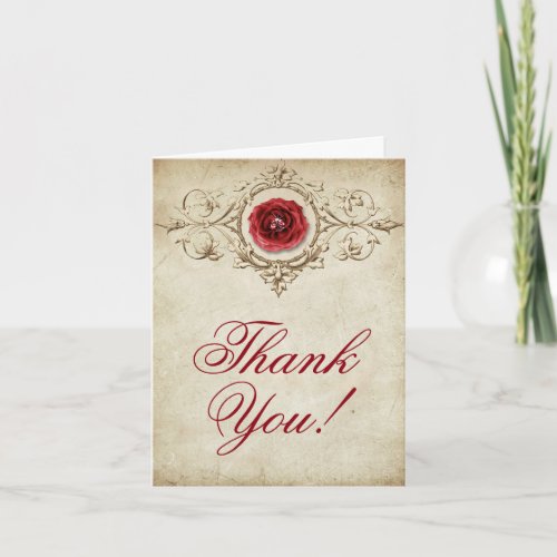 Jeweled Rose  Vintage Crimson Red Gem Grunge Thank You Card