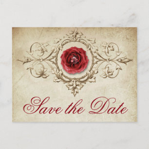 Jeweled Rose Vintage Crimson Red Save the Date Announcement Postcard